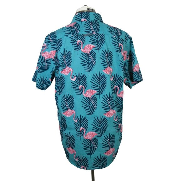 Ocean Current men's pink flamingo short sleeve button down shirt, M - Picture 4 of 10